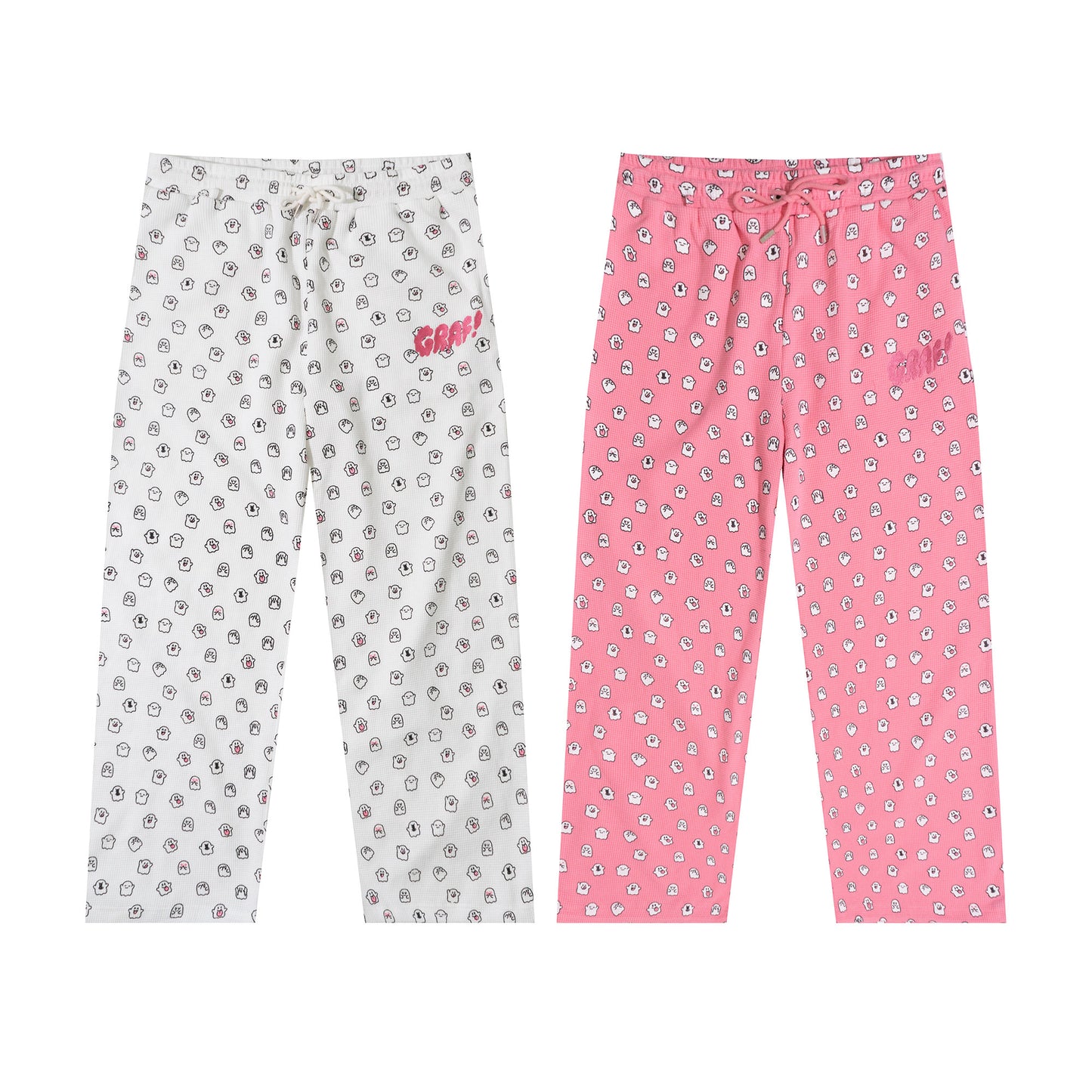 GRAF&WU Mini Cute Ghost Cotton Waffle Cozy Pants
