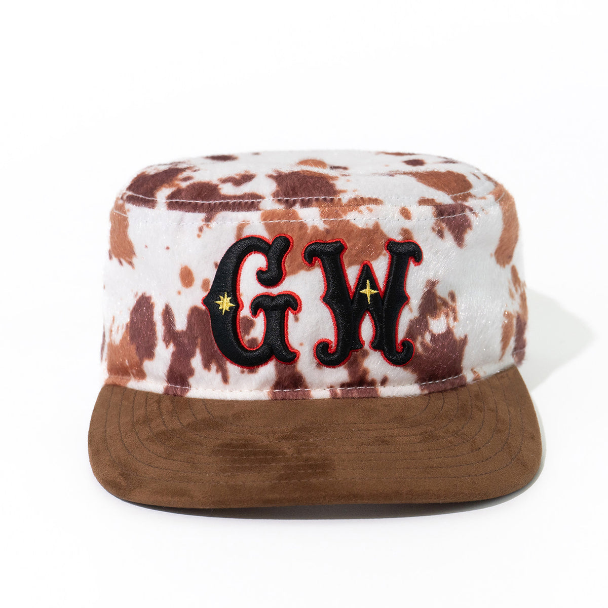 GRAF&WU Faux Pony Fur GW Embroidered Suede Western Style Flat-top Cap