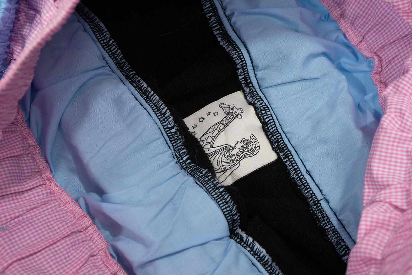 GRAF&WU Colorblock Waist Lucky Goddess Embroidery Oversized Sweatpants
