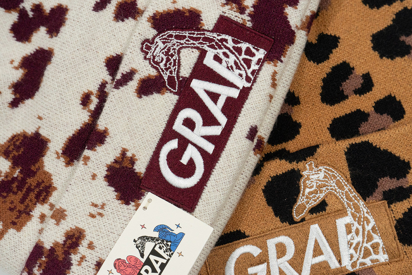 GRAF&WU Animal Print Giraffe Embroidery Knit Hats Fashion Leopard Beanie