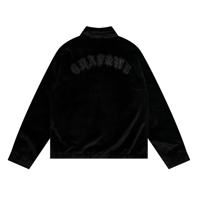 GRAF&WU Snakeskin Patch Embroidery Logo Faux Fur Jacket - Luxury Streetwear Coat