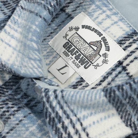 GRAF&WU Porcelain Blue Embroidered Deer Streetwear Loose Thick Shirt