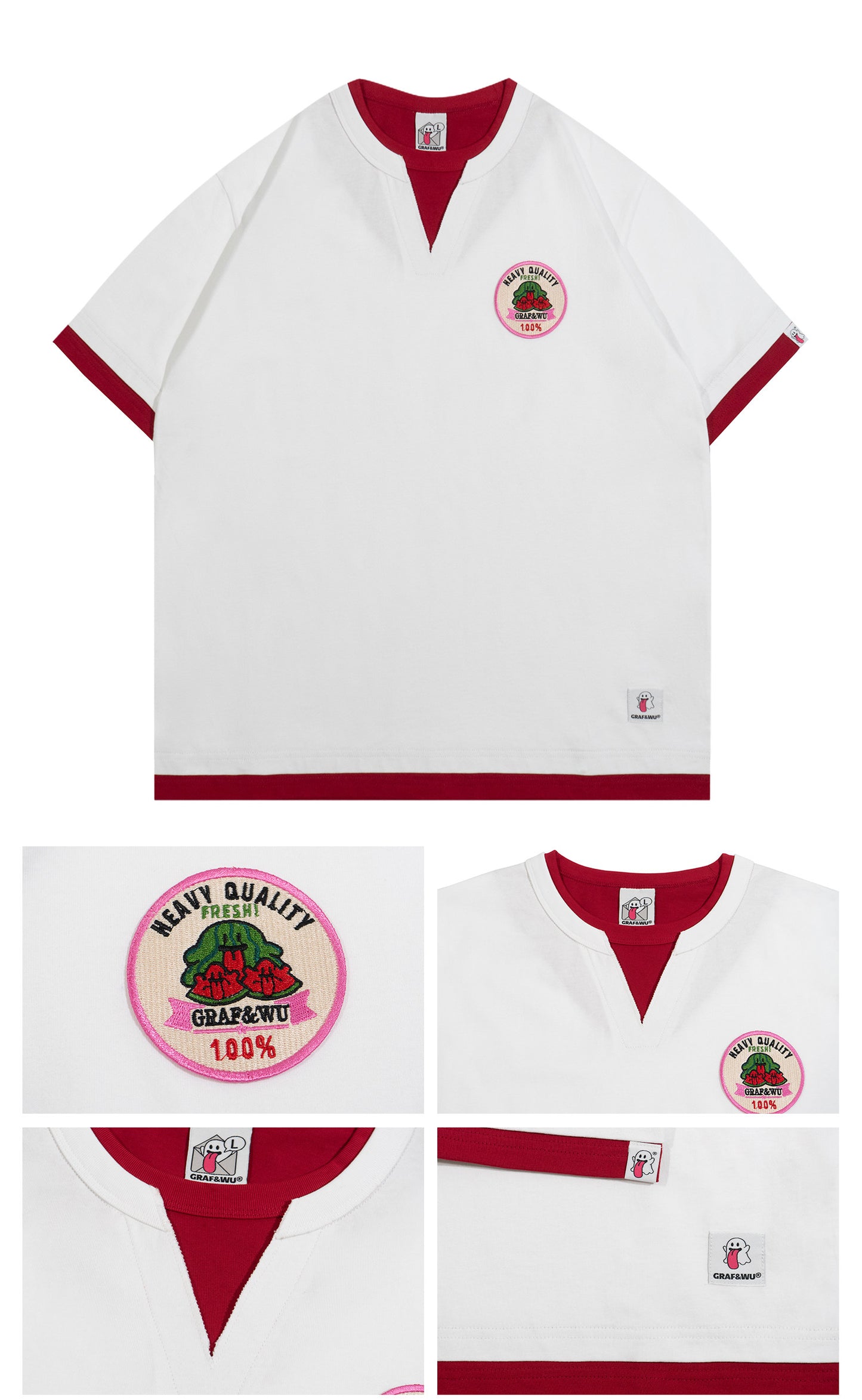 GRAF&WU Vintage Fake Two-Piece Notch Crew Neck T-Shirt