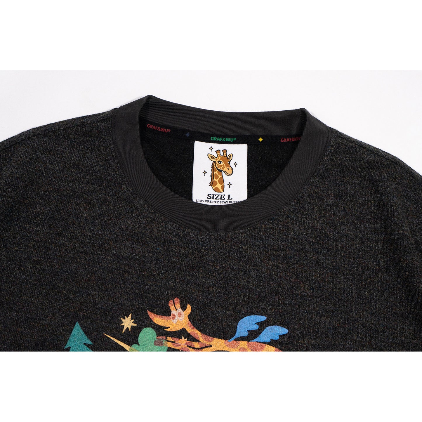 GRAF&WU Giraffe Fable Greed and Jealousy Abstract Streetwear Ice Silk Fabric T-Shirt
