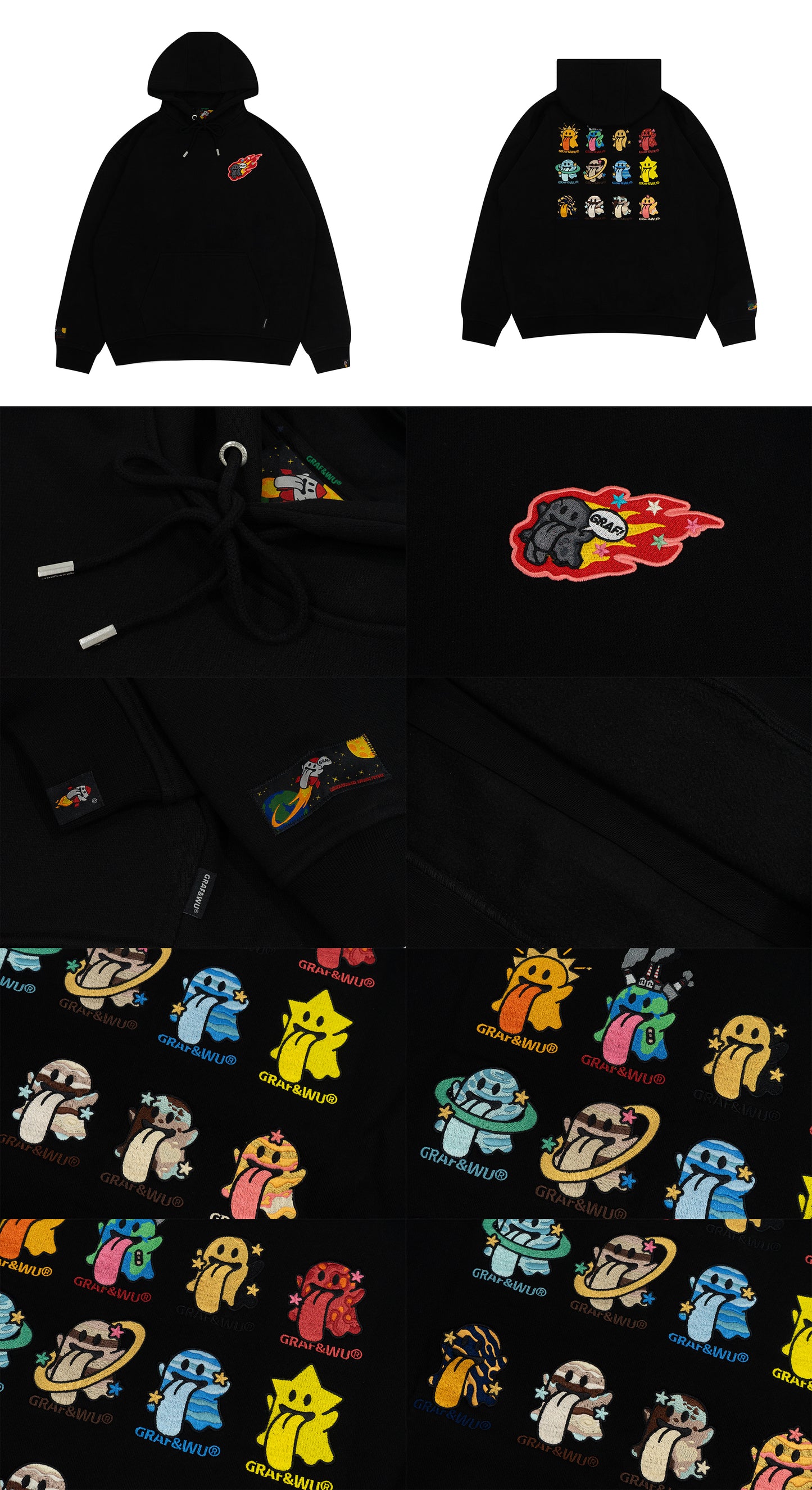 GRAF&WU Solar System 12 Planets Cute Ghost Character Hoodie