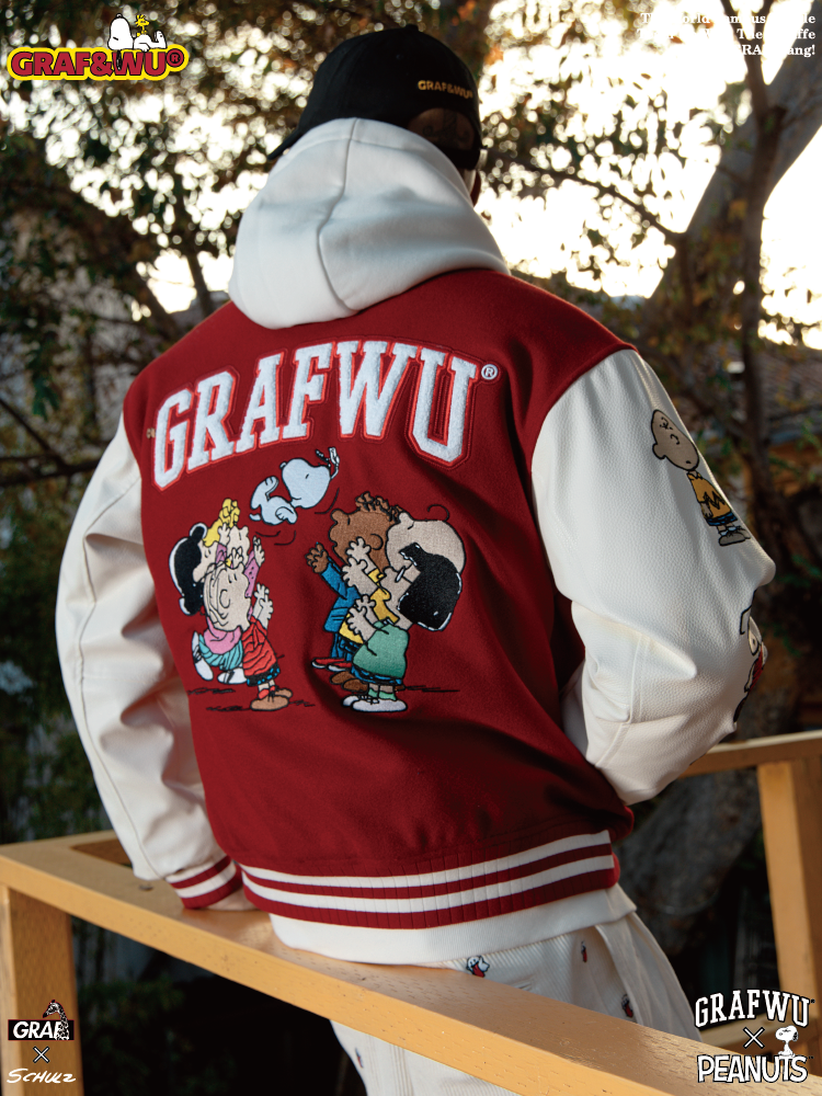 GRAF X PEANUTS All Characters Embroidered Baseball Jacket