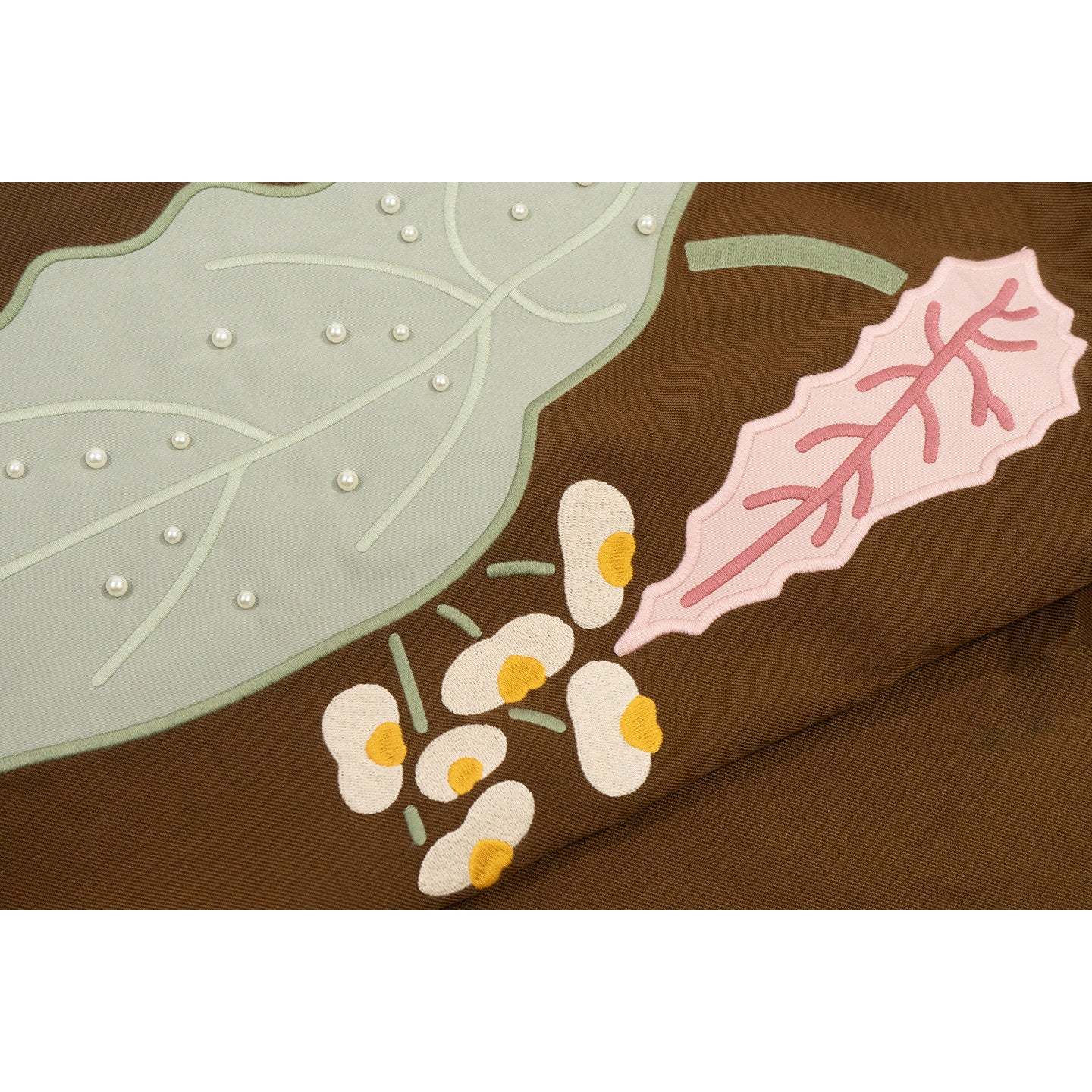 GRAF&WU Aesthetic Green Plant Embroidered Pearl Baggy Trousers