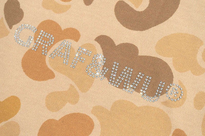 GRAF&WU Rhinestone Letter Design Streetwear Camouflage T-shirt