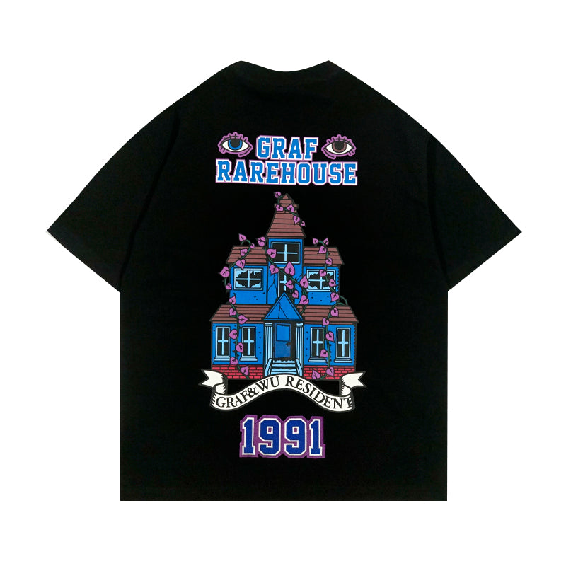 GRAFWU Magic House Black Cat Double-Headed Sheep Pattern T-Shirts