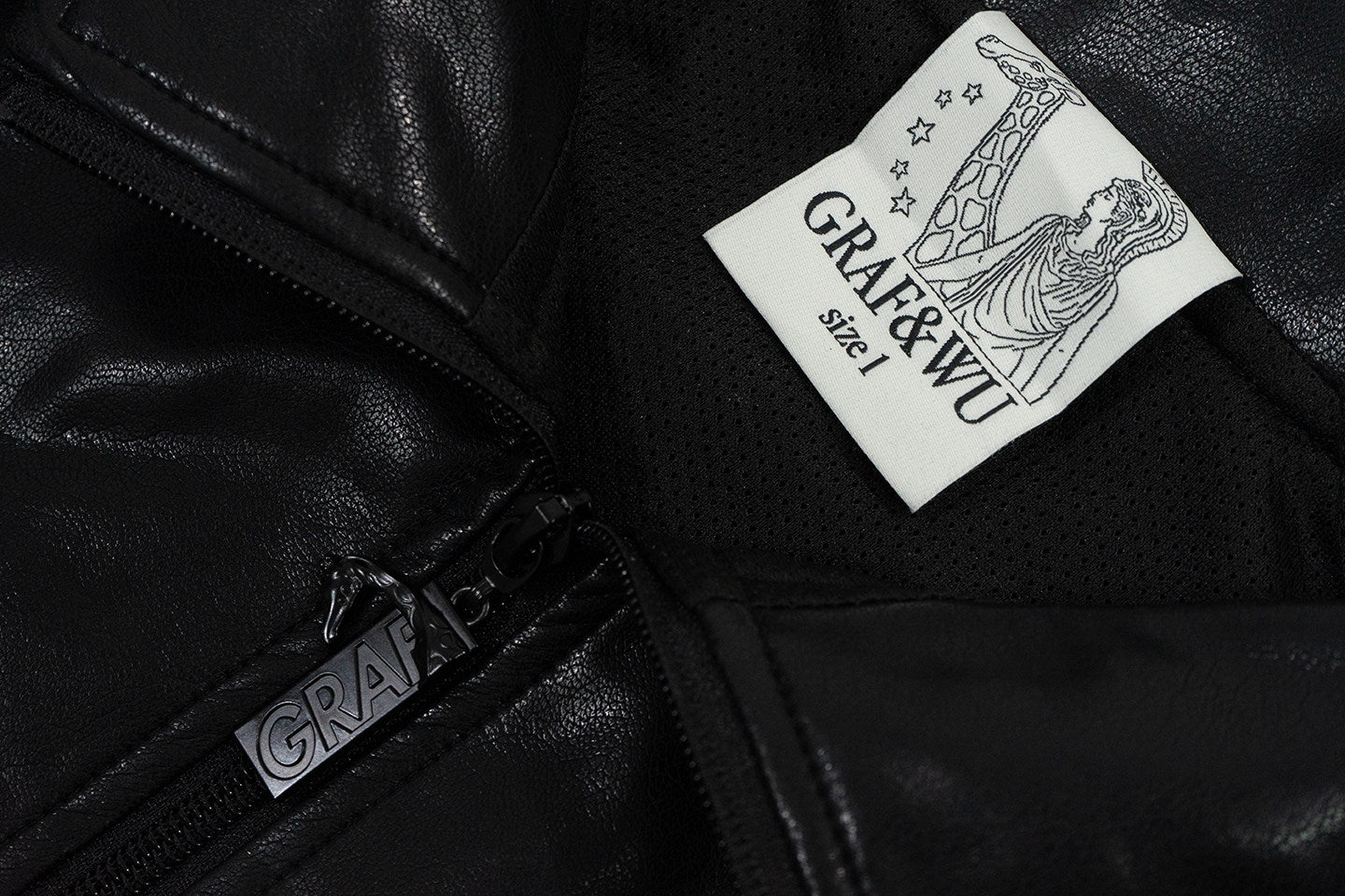 GRAF&WU Retro PU Leather Patchwork Black Warrior Sports Jacket