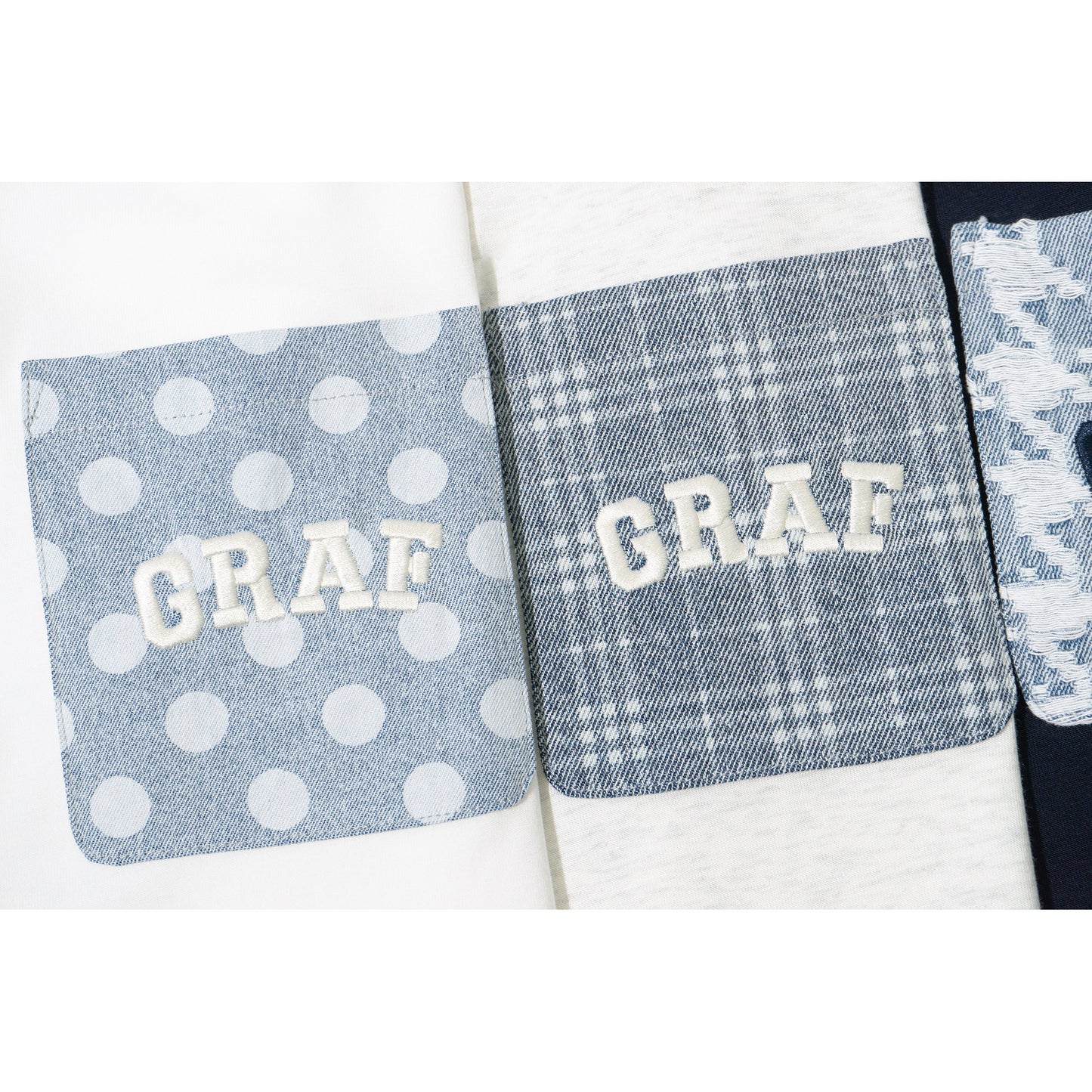 GRAF&WU Washed Houndstooth Star Pattern Denim Pocket Cotton T-shirt