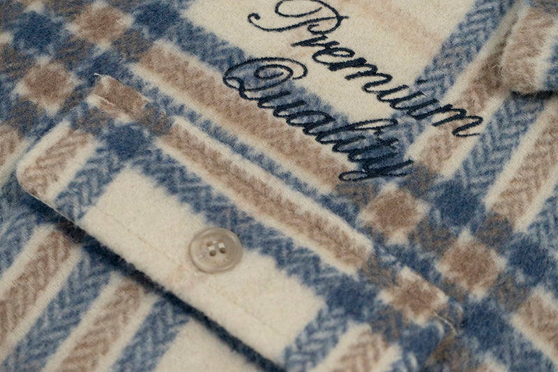 GRAF&WU Metal Deer Logo Woolen Checked Shirt Jacket