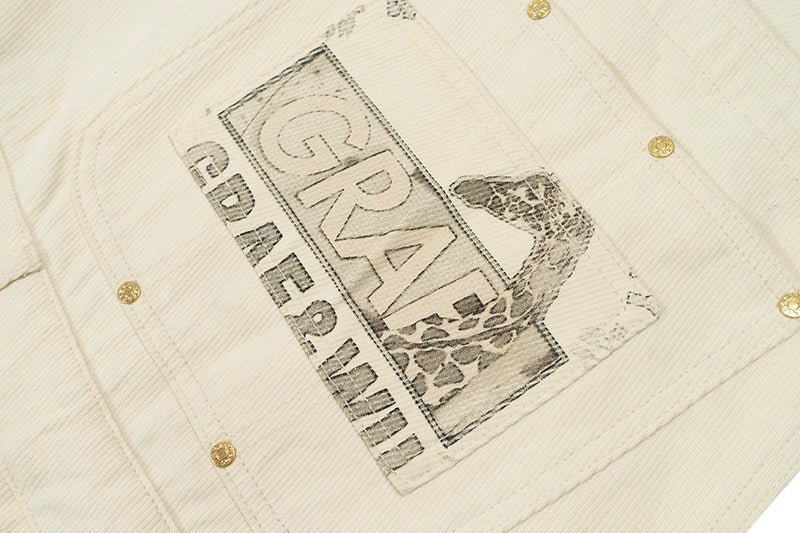GRAF&WU Vintage Distressed Floral Giraffe Goddess Blessing Barn Canvas Overalls