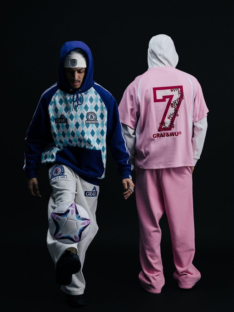 GRAF&WU Blokecore Floral Embroidery Thin Layered Look Jersey Hoodie