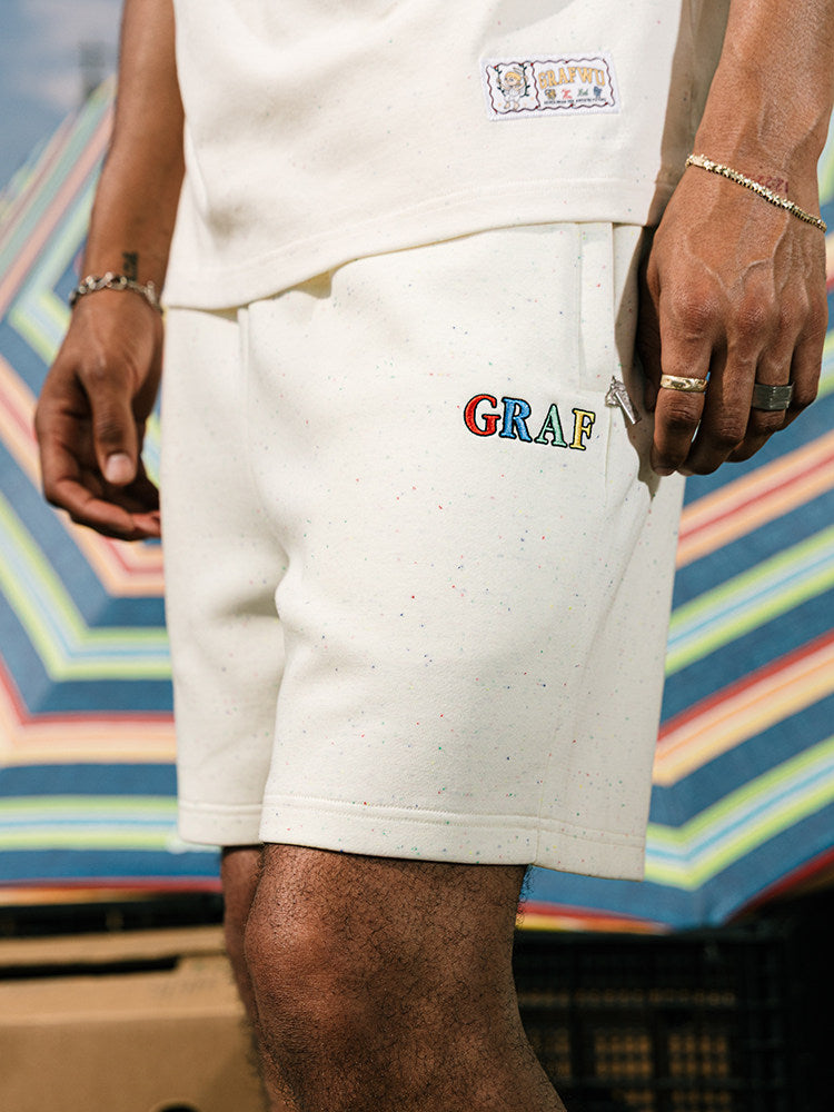 GRAF&WU Colorful Letter Embroidered Cozy Athletic Casual Shorts