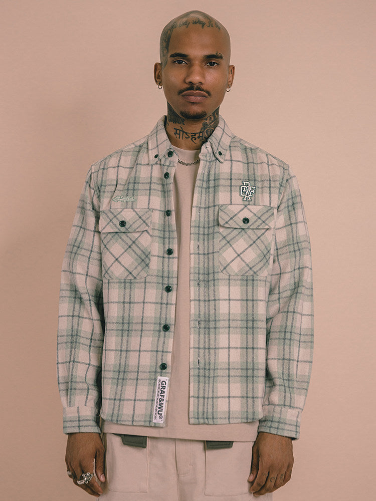 GRAF&WU Brand Letter Embroidered Fashion Flannel Loose Shirt
