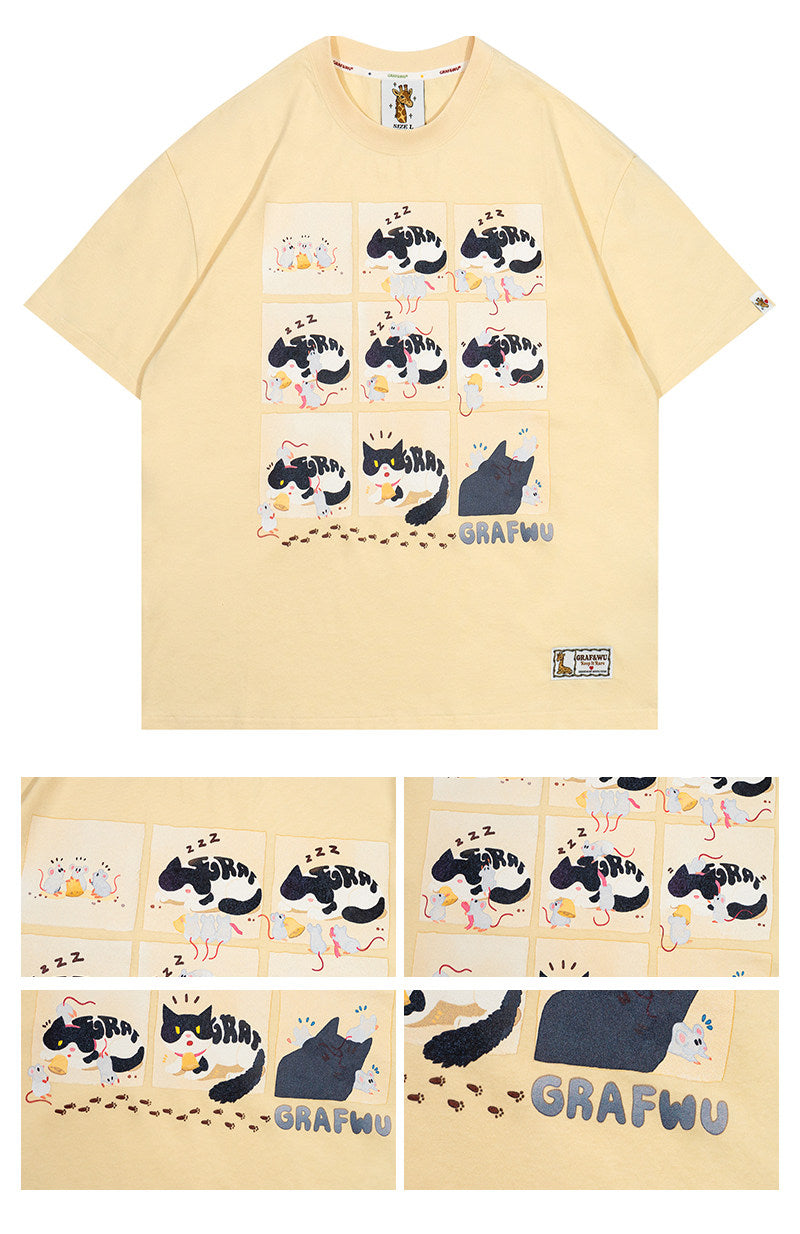 GRAF&WU Giraffe Fable Cow Cat and Bell Streetwear Thin Cool Feeling fabric T-Shirt