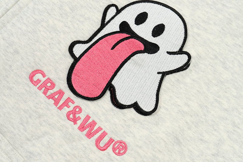 GRAF&WU Sweet Anatomy Cute Ghost Velcro Zip up Boxy Hoodie
