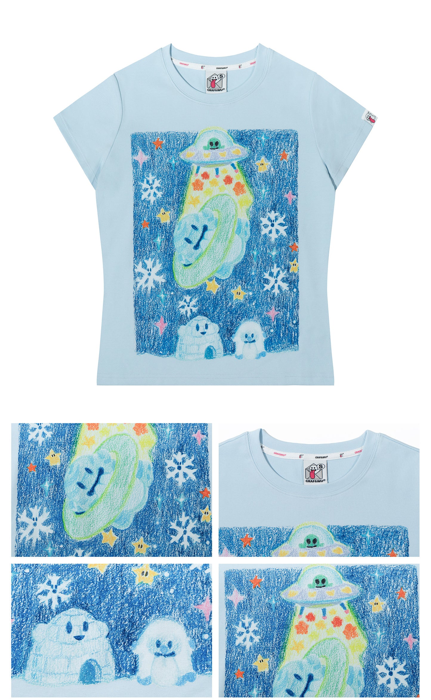 GRAF&WU Artistic Painted Solar System Planets Cute Ghost Hot Girl T-shirt