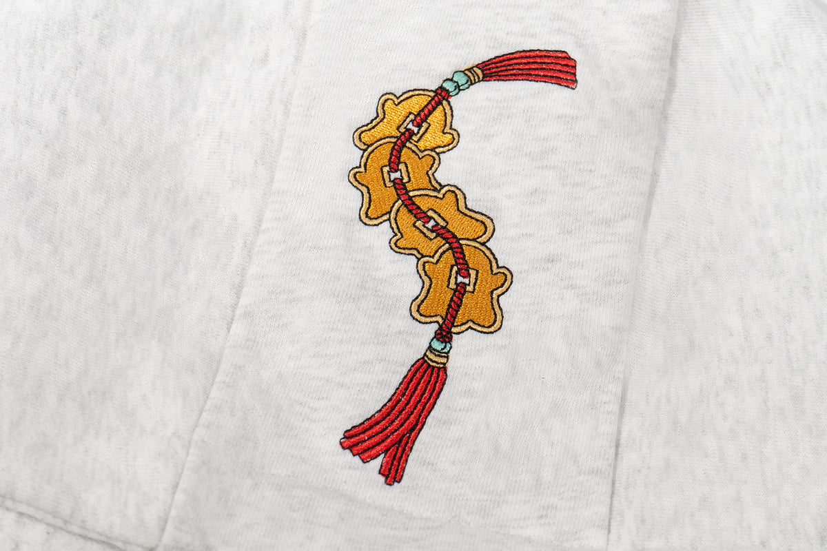 GRAF&WU Chinese Zodiac Cute Ghost Themed Embroidered Oversized Fleece Hoodie