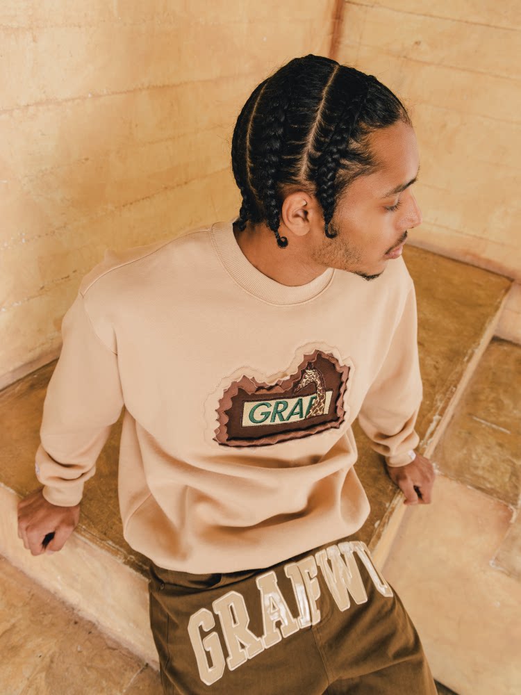 GRAF&WU Classic Erosion 2.0 3D Design Casual Fleece Crew Neck Sweatshirt