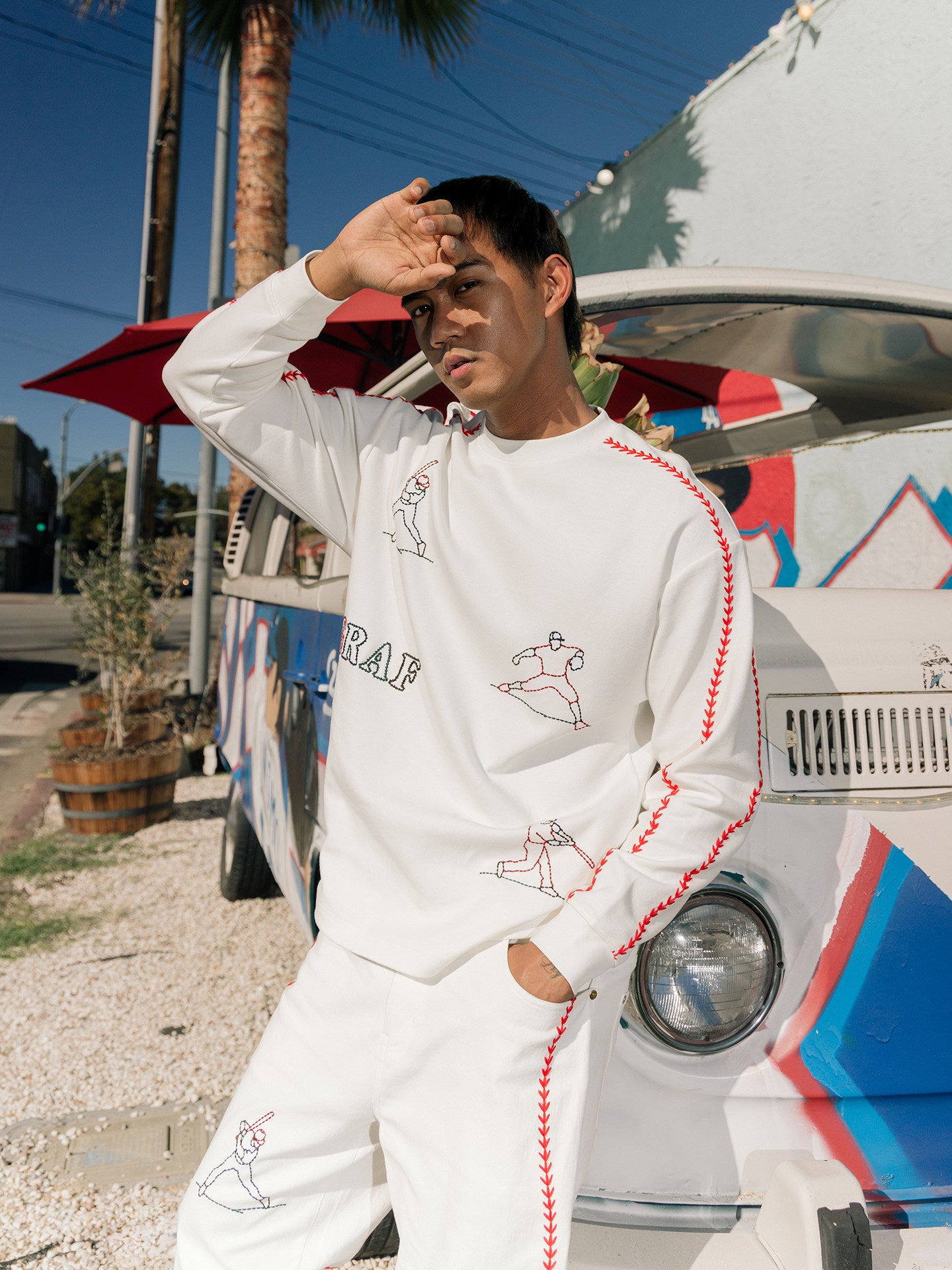 GRAF&WU Baseball Figure Handmade Embroidered Fashion Pants