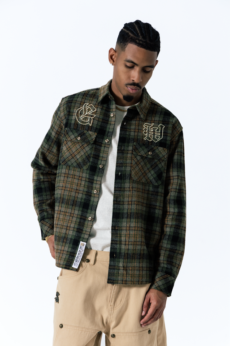 GRAF&WU Embroidery GW Streetwear Checked West Coast Brushed Shirt