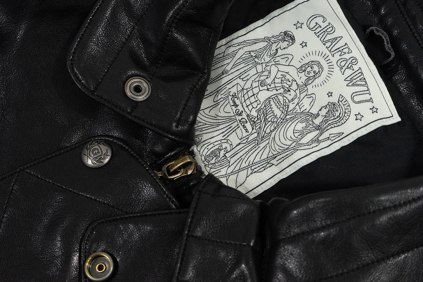 GRAF&WU World Is Yours Victory Goddess Motorcycle Retro Leather Jacket