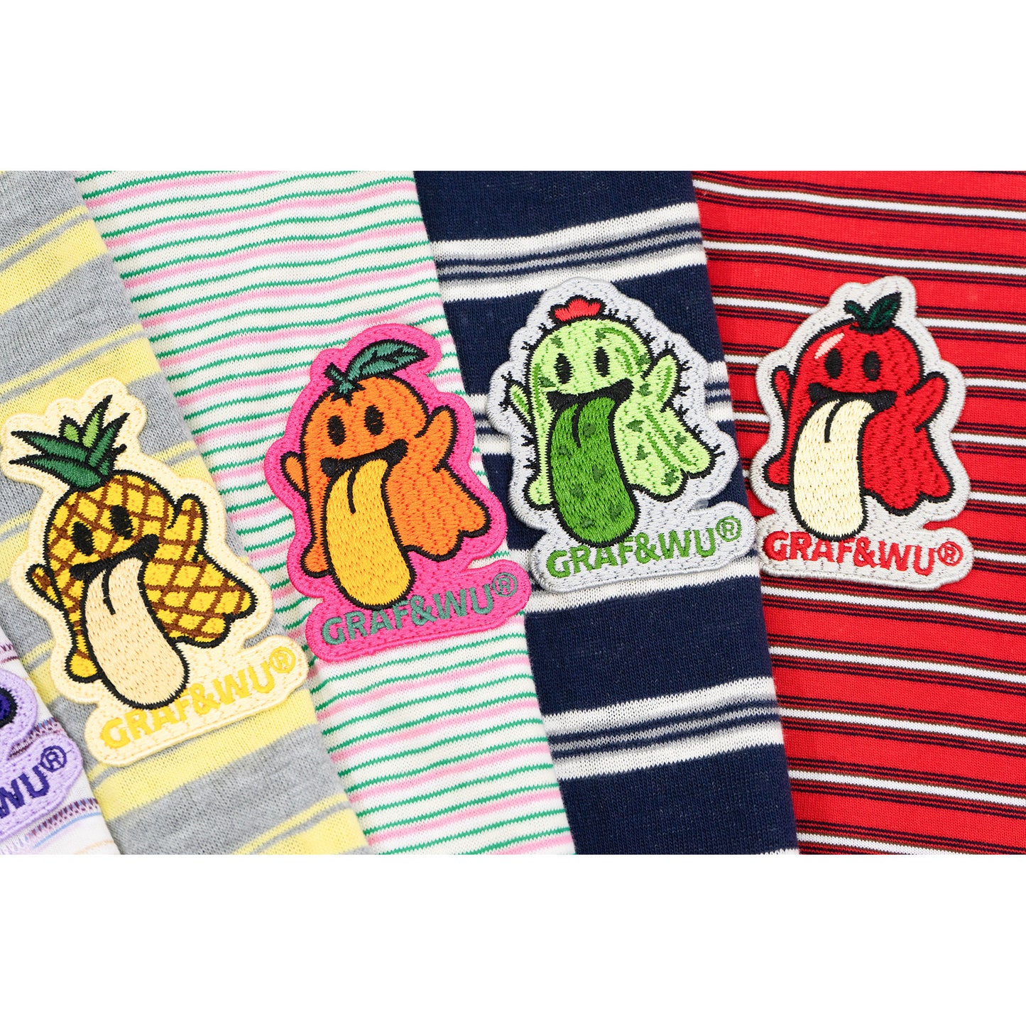 GRAF&WU OG Cute Ghost Angel Devil Embroidered Colorful Striped T-Shirt