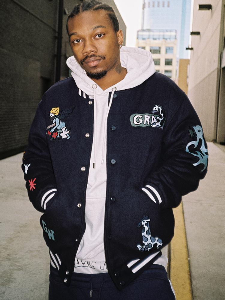 GRAF&WU Embroidered Angel Giraffe Thick Baseball Jacket