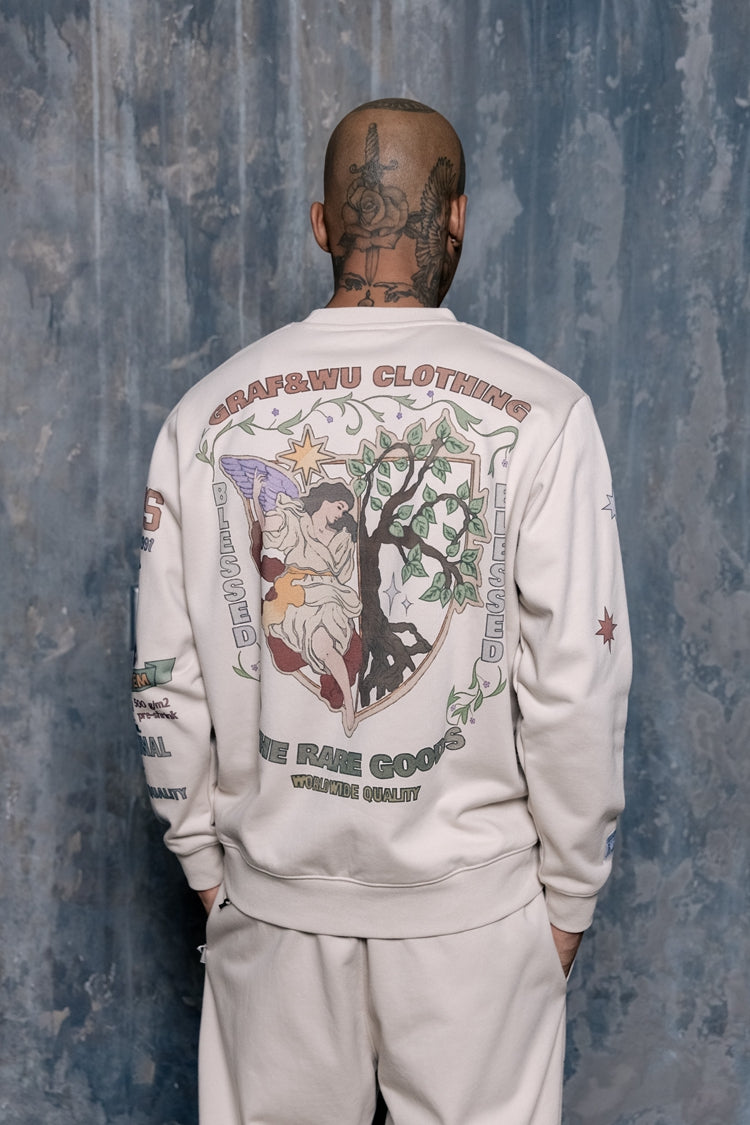 GRAF&WU Goddess Blessing Graphic Oversize Crew Neck Sweatshirt