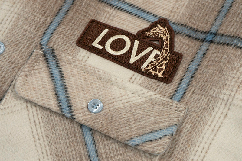 GRAF&WU Plaid 3 LOVE Heart Eembroidery Streetwear Brushed Shirt