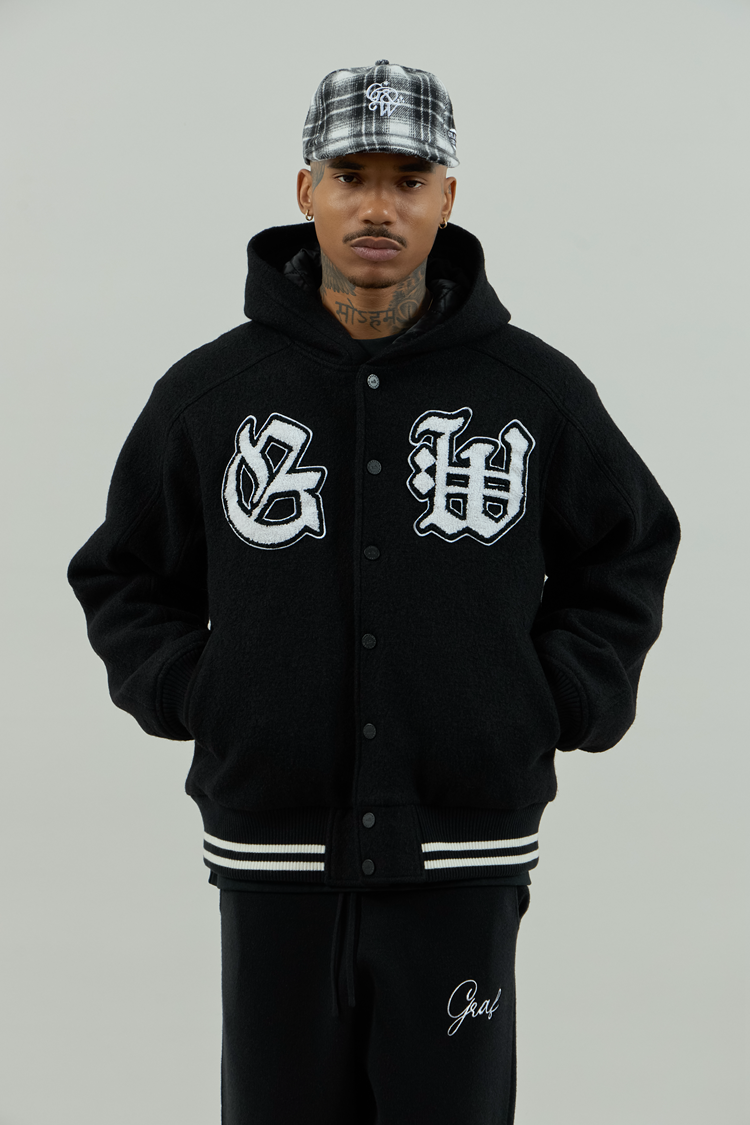 GRAF&WU Embroidered Wool Blend Thick Coat Baseball Jacket