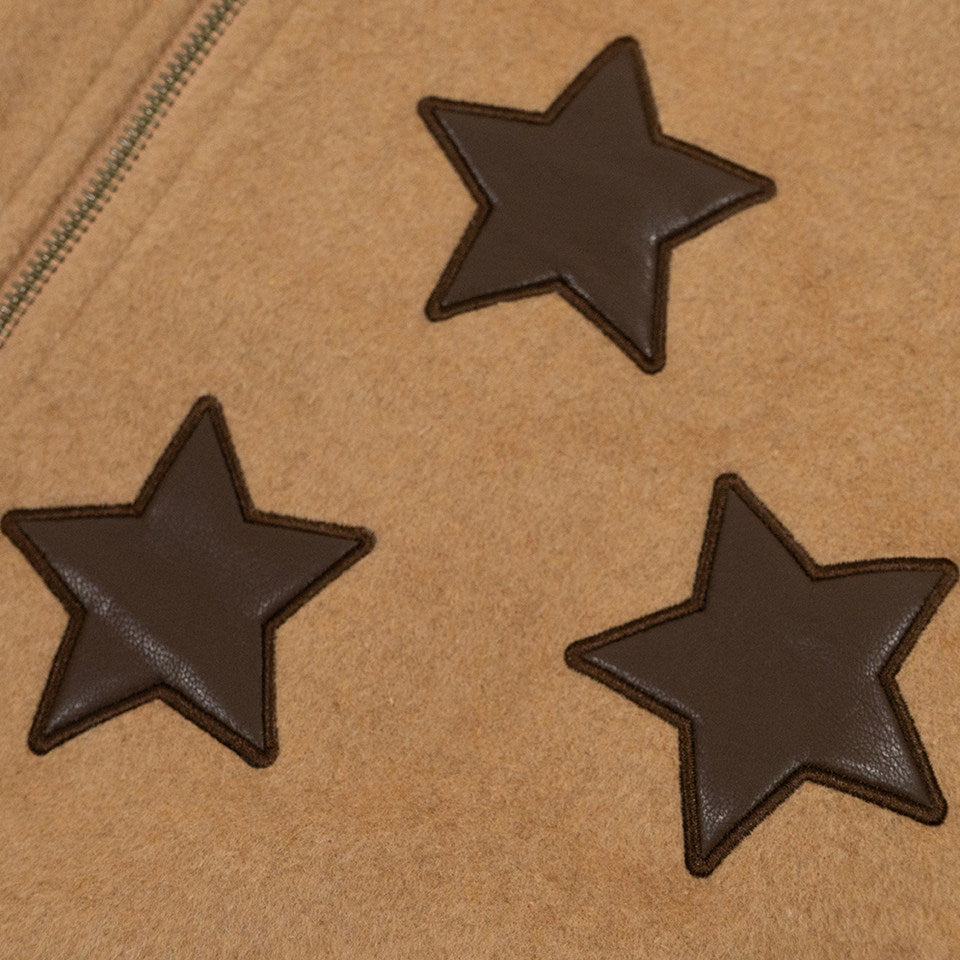 GRAF&WU Red Wine Glass Star Pattern Wool Collar Bomber Jacket