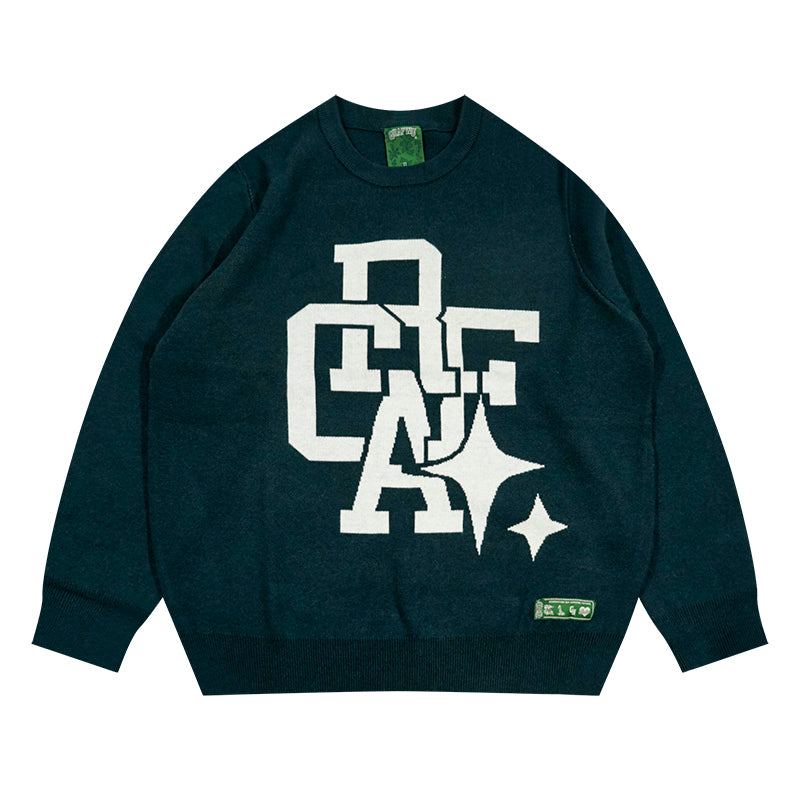 GRAF&WU Preppy Style Latter Crew Neck Knit Sweater