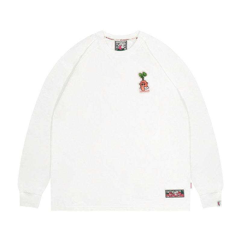GRAF&WU Vegetable Cute Ghost Character Embroidered Long Sleeve Shirt