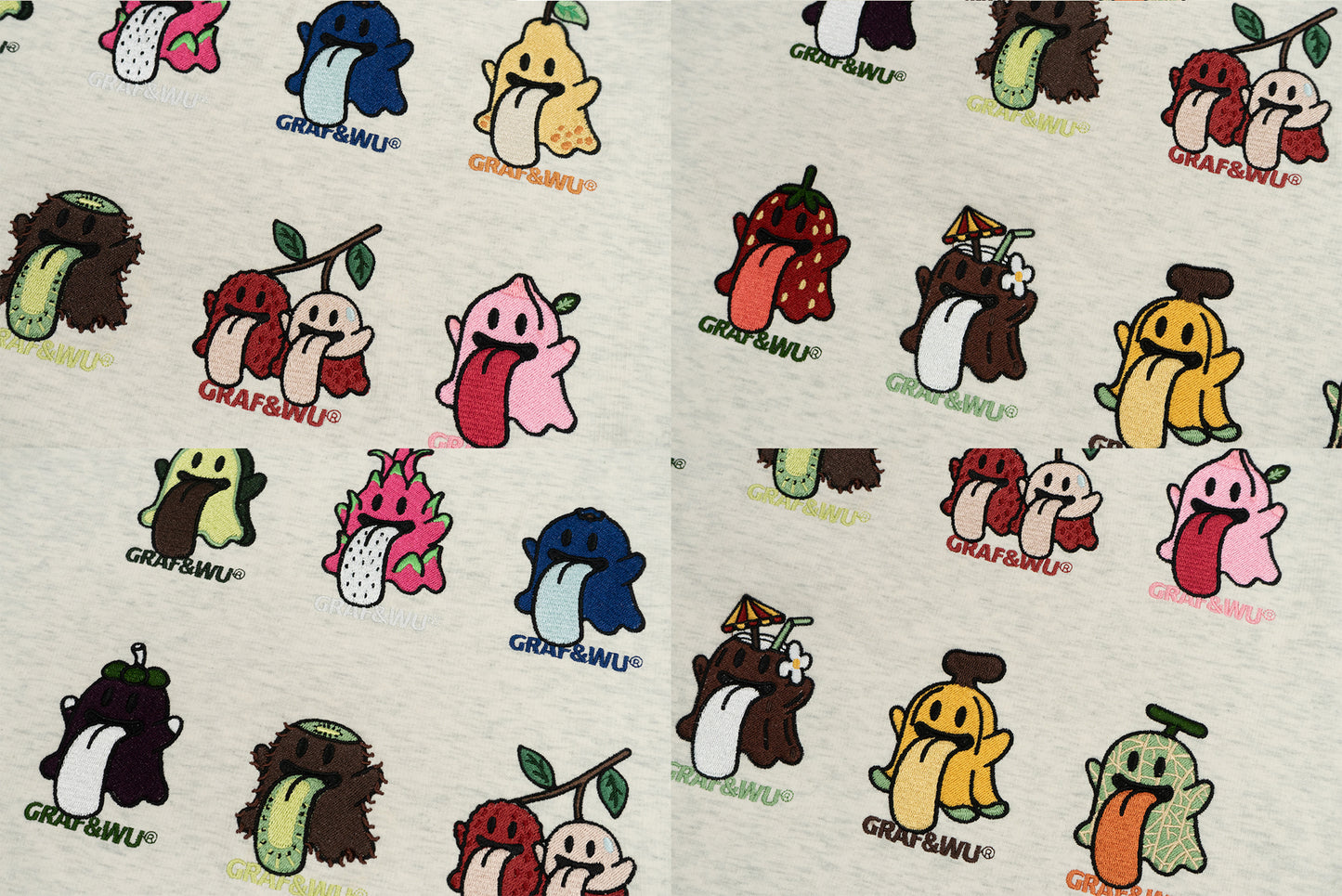 GRAF&WU Fruit Party 12 Fruit Cute Ghosts Embroidery Long-sleeves Shirt