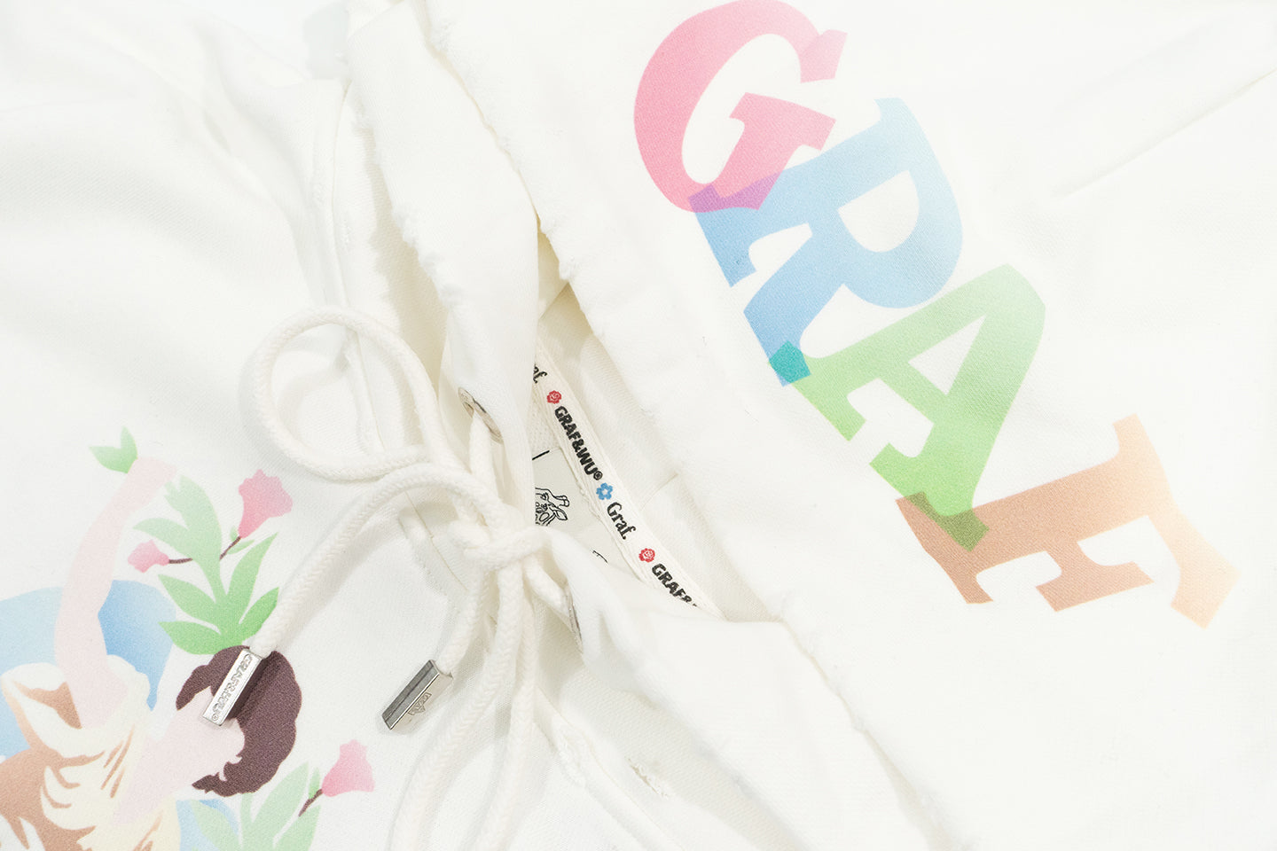 GRAF&WU Lucky Goddess Handmade Embroidered Frayed Vintage Hoodie