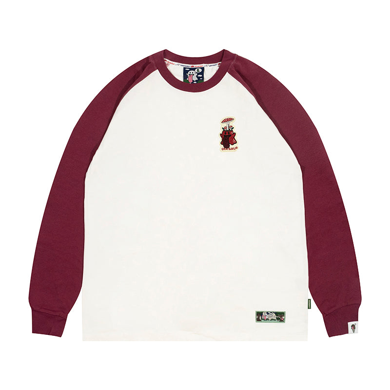GRAF&WU Mushroom BooGhost 2.0 Embroidered Raglan Long Sleeve Tee