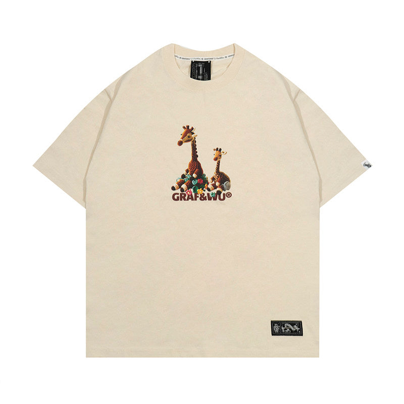 GRAF&WU Handmade Crocheted Giraffe Doll Design Cotton T-Shirt