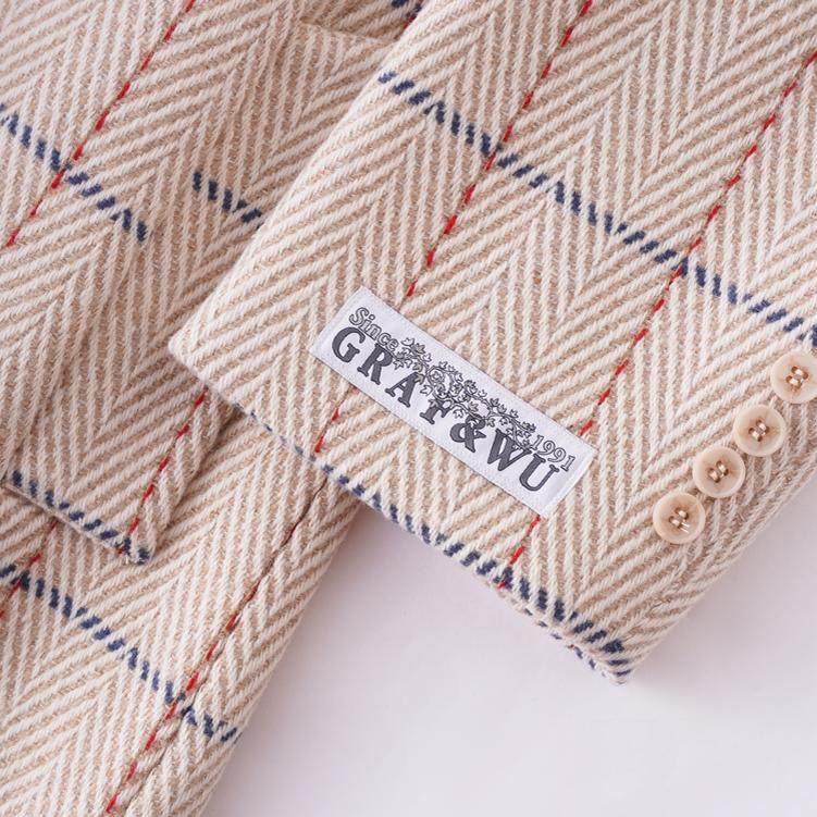 GRAF&WU Beige Plaid Limited Edition Embroidered 100% Wool OverCoat