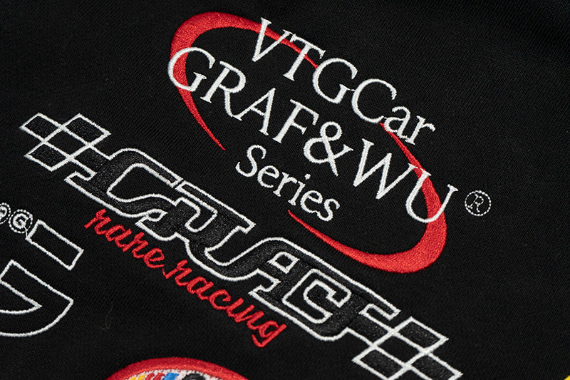 GRAF&WU Racing Gas Car Series Retro Multi-Logo Flame Design Hoodie