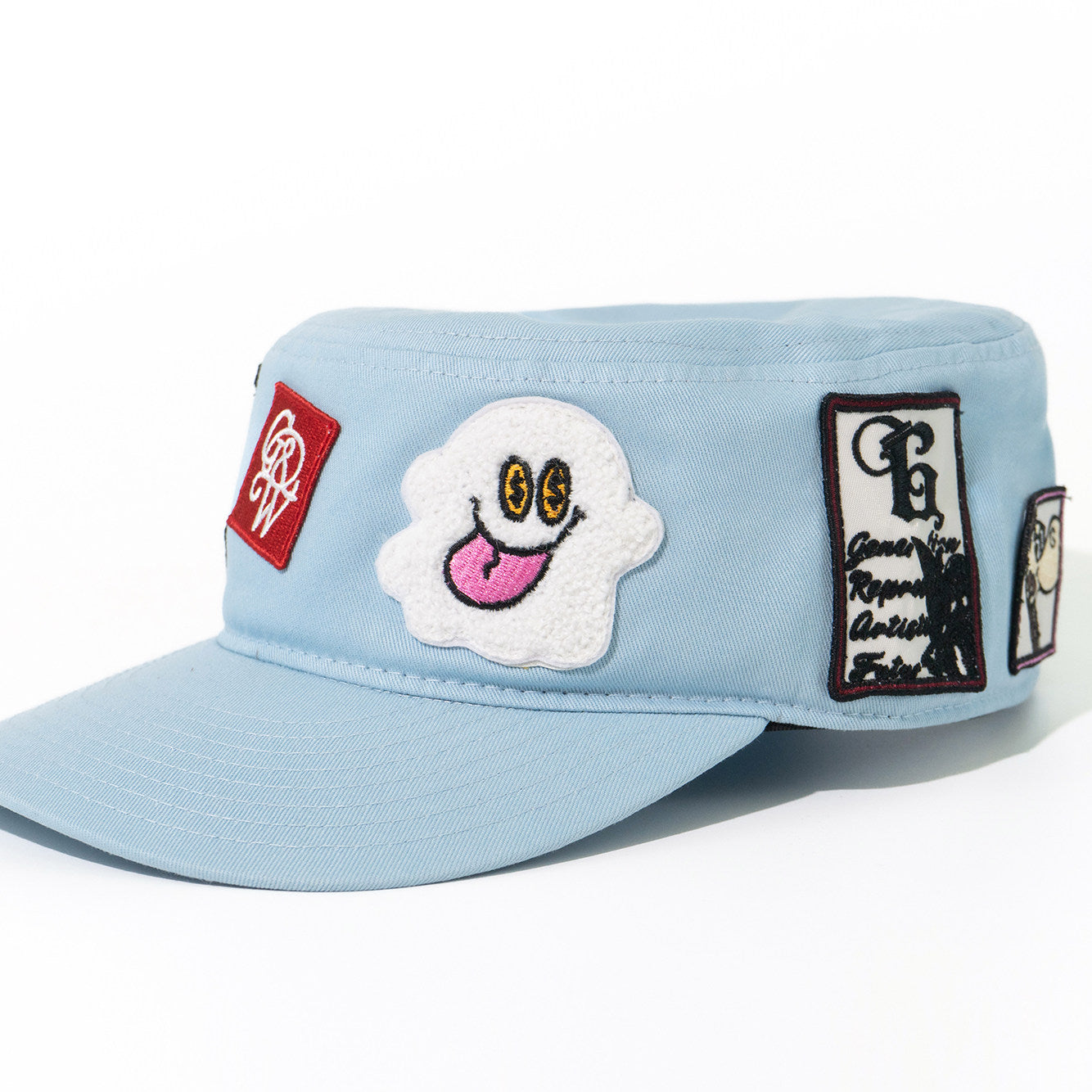 GRAF&WU Cute Patchwork Embroidered Ghost Street Flat Top Camp Cap