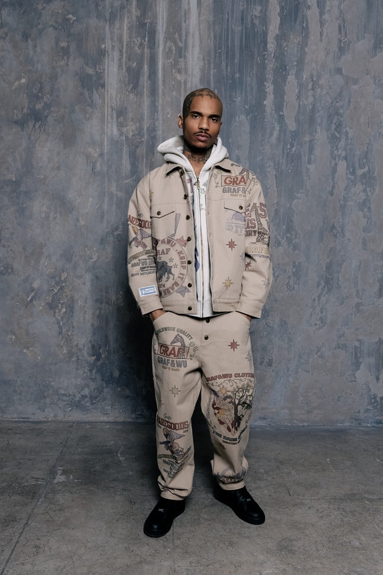 GRAF&WU Brand LOGO Angel Goddess Printing Cargo Pants