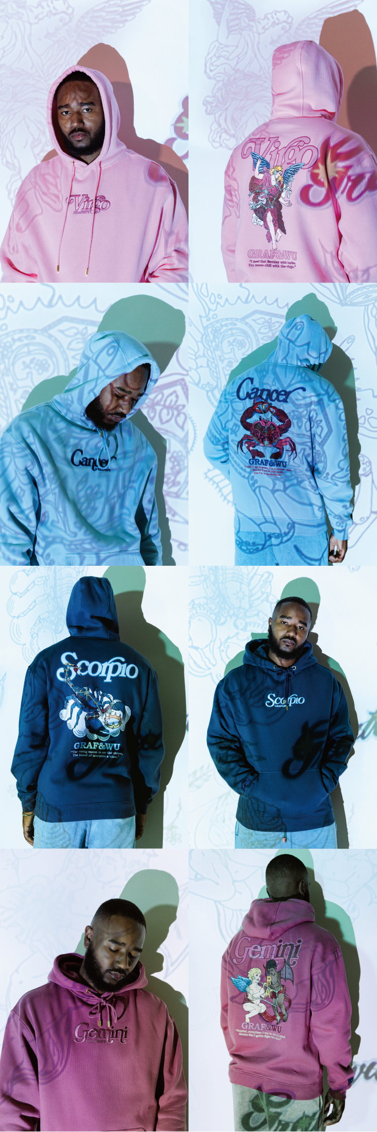 GRAF&WU 12 Constellation Rap Lyrics Embroidery Print Hoodie