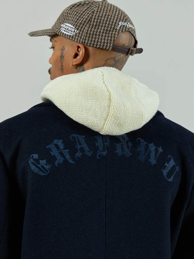 GRAF&WU Brand Logo Embroidered Overcoat Gang Style Wool Jacket