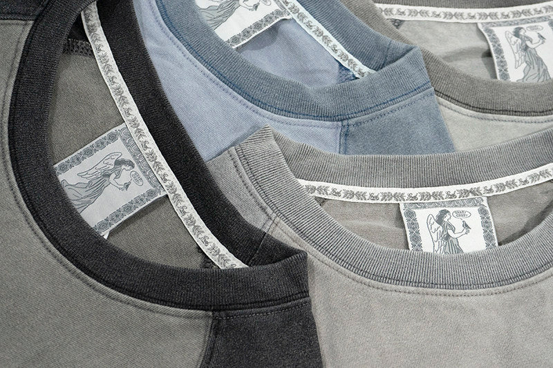 GRAF&WU Washed Distressed Phantom Letter Print Couple Raglan Long Sleeves