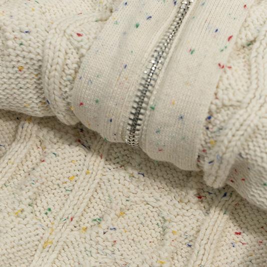 GRAF&WU Embroidered Twist Yarn Colorful Speckled Blended Zip Knit Coat