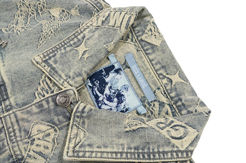 GRAFWU Jacquard Craft Pattern Design Denim Sleeveless