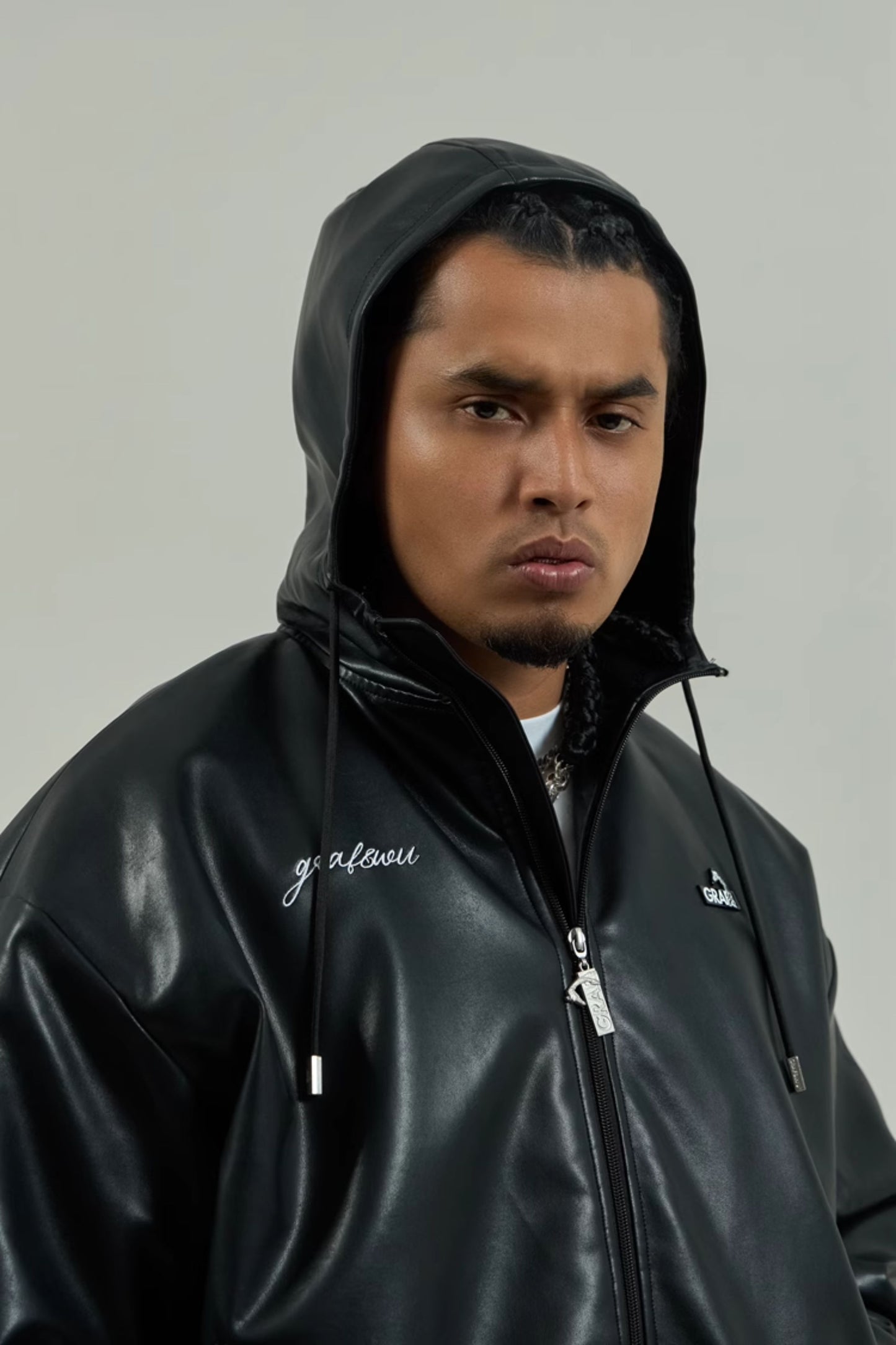 GRAF&WU Winter Vibe Metal Deer Brand Logo MA1 Leather Jacket